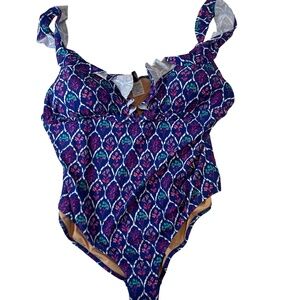 NWT J Crew Floral Pattern‎ Ruffled Trim Adjustable Straps OnePiece Swimsuit 3X